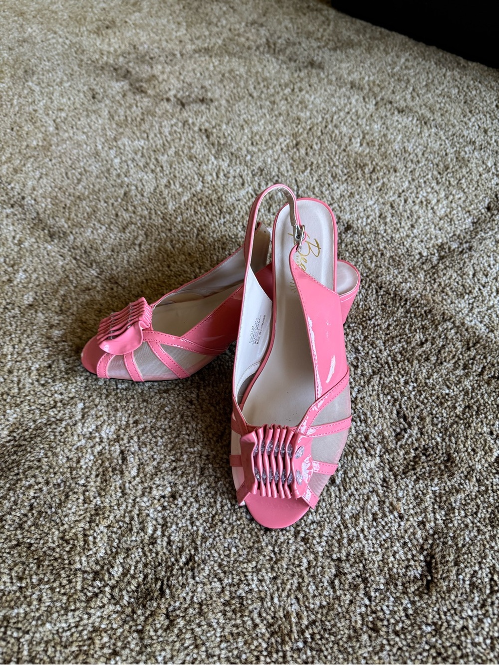 Baby pink Beacon peep toe slingback heels; excellent condition